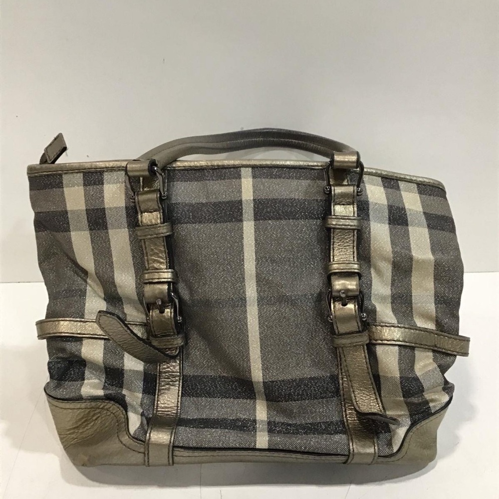 Women’s Burberry Silver Shimmer Check Degrade Buckle Tote Bag - Picture 5 of 9